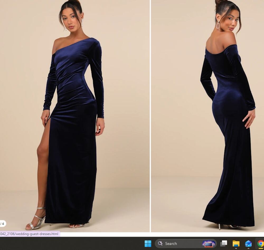 Lulus Notorious Icon Navy Blue Velvet Asymmetrical Maxi Dress XL